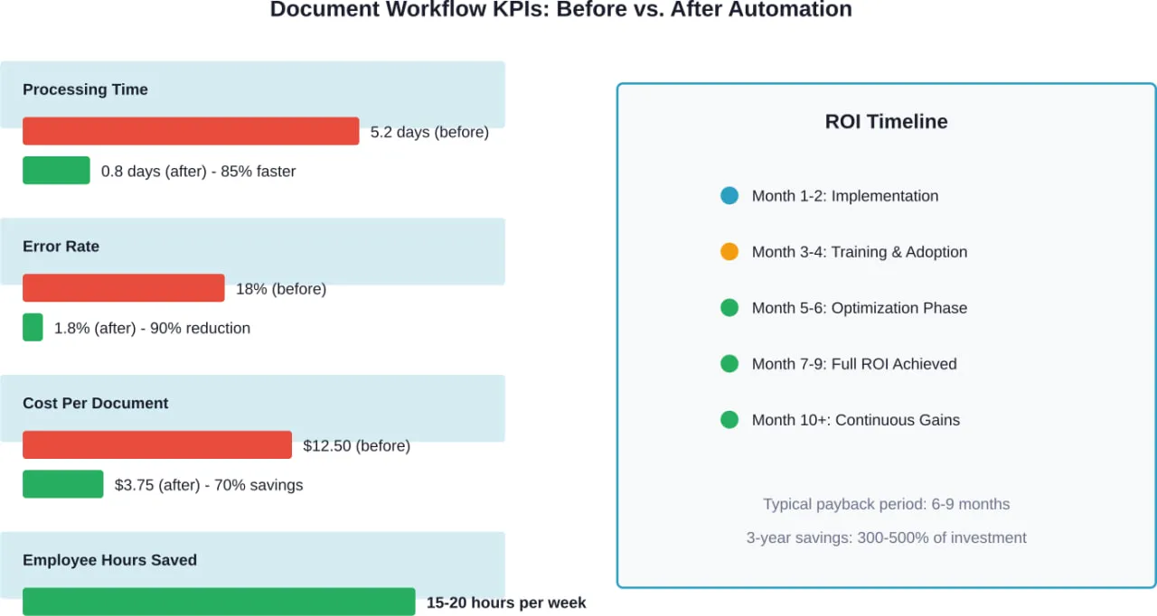 Key performance metrics demonstrating typical improvements after implementing automated document workflows